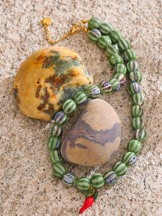Green ceramic beads pendant necklace - product image