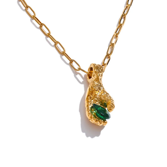 Green cubic zirconia hand palm pendant necklace - product image