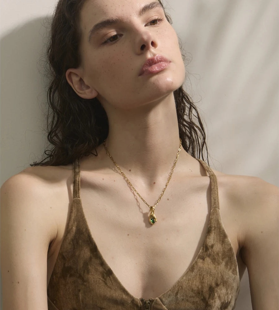 Green cubic zirconia hand palm pendant necklace - product image