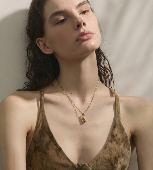 Green cubic zirconia hand palm pendant necklace - product image