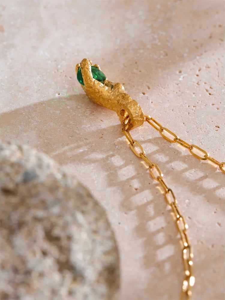 Green cubic zirconia hand palm pendant necklace - product image