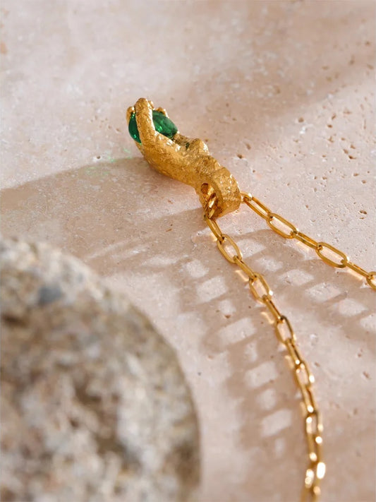 Green cubic zirconia hand palm pendant necklace - product image