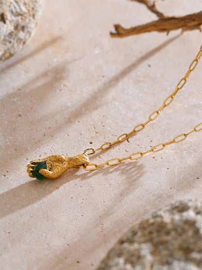 Green cubic zirconia hand palm pendant necklace - product image