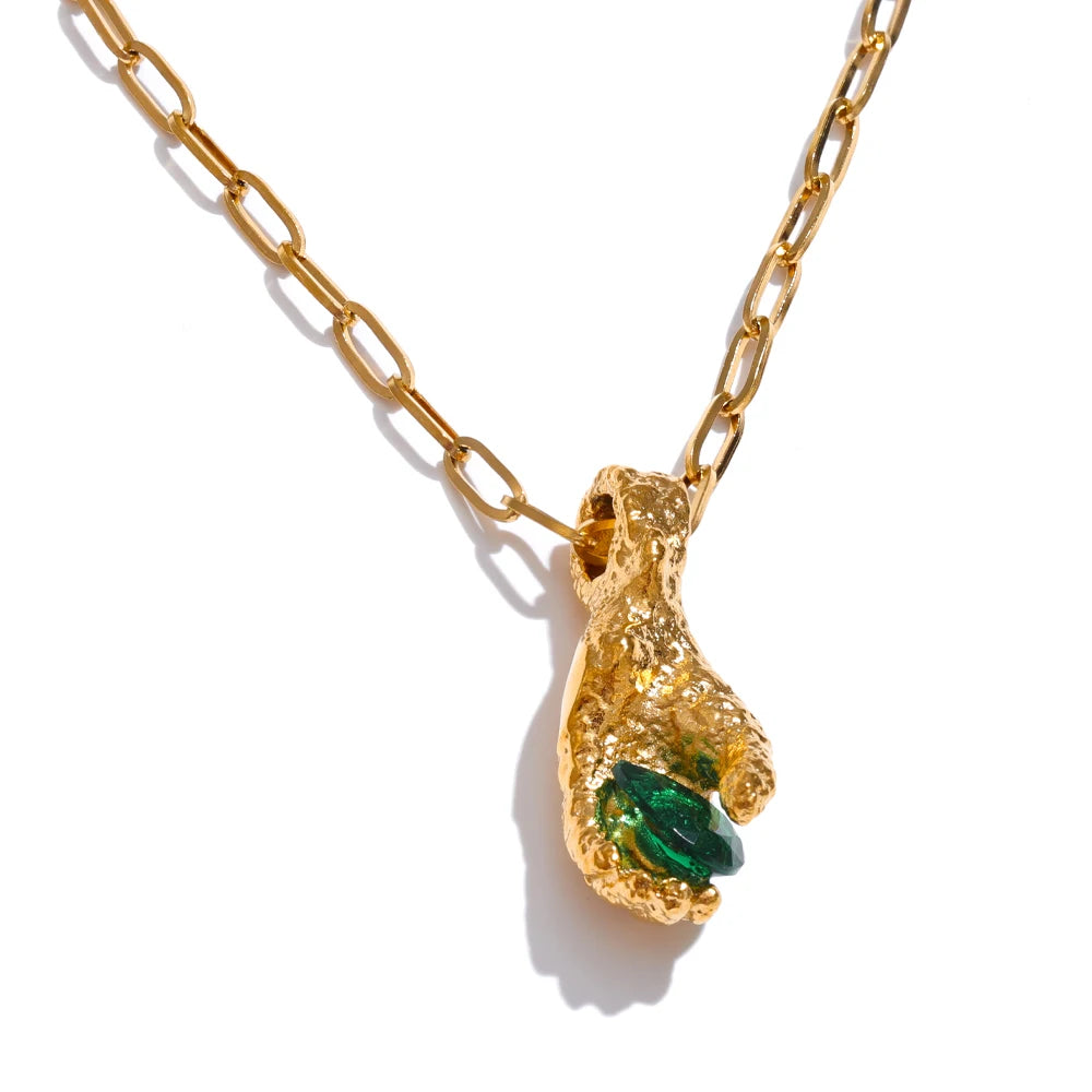 Green cubic zirconia hand palm pendant necklace - product image
