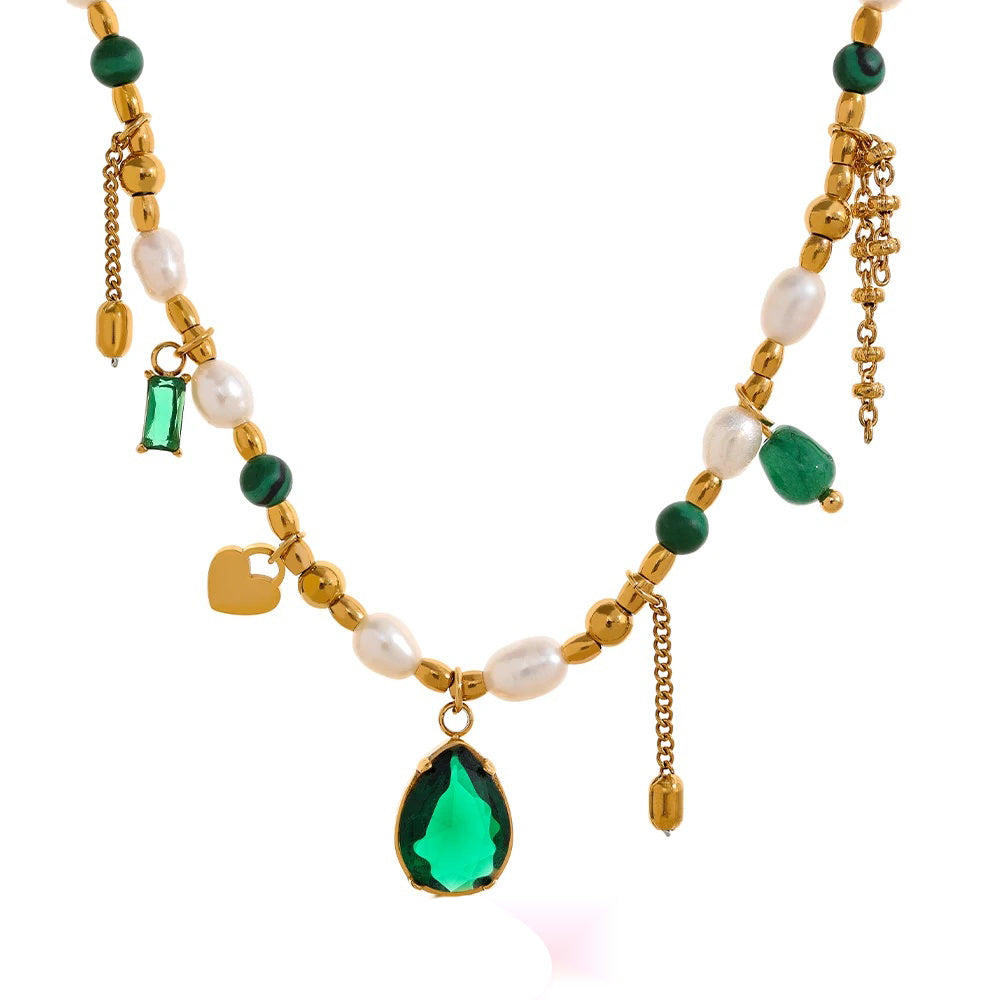 Green cubic zirconia pearl pendant necklace - product image