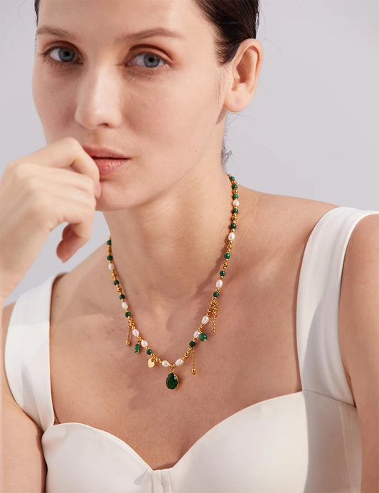 Green cubic zirconia pearl pendant necklace - product image