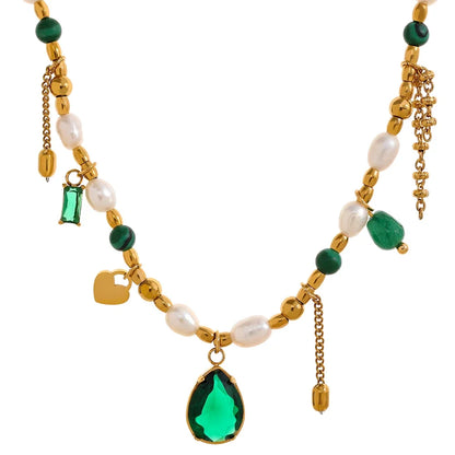 Green cubic zirconia pearl pendant necklace - product image