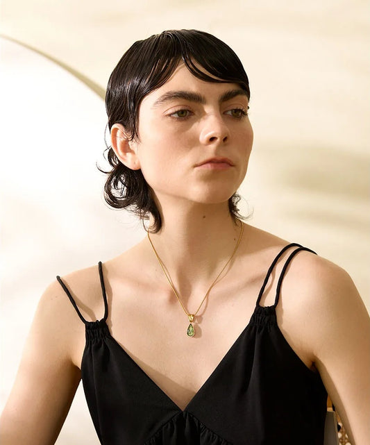 Green glass crystal water drop pendant necklace women - product image