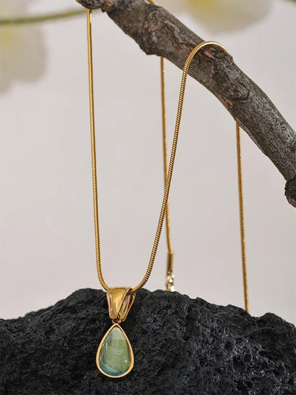 Green glass crystal water drop pendant necklace women - product image