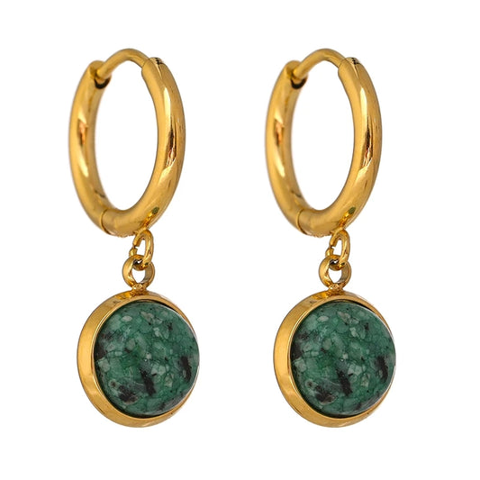 Green natural stone abstract hoop earrings women - product image