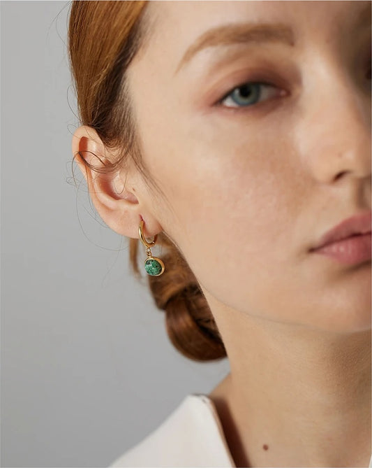 Green natural stone abstract hoop earrings women - product image