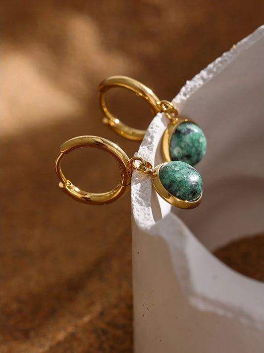 Green natural stone abstract hoop earrings women - product image
