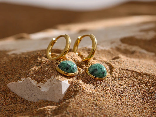 Green natural stone abstract hoop earrings women - product image