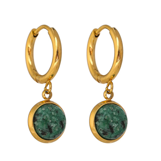 Green natural stone abstract hoop earrings women - product image