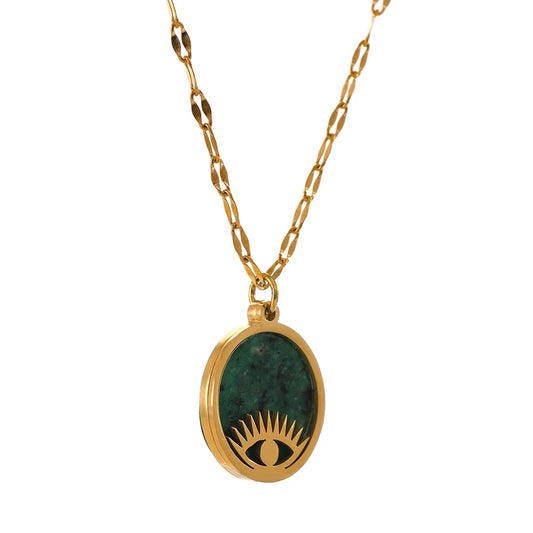 Green natural stone eye pendant necklace - product image