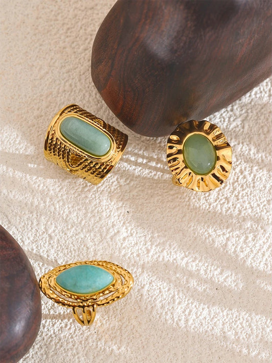 Green natural stone open adjustable contemporary ring - product image