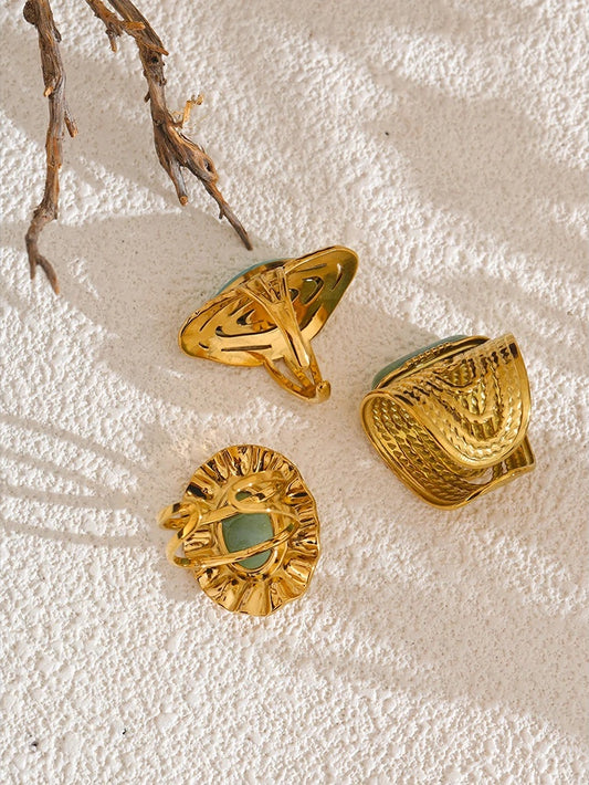 Green natural stone open adjustable contemporary ring - product image