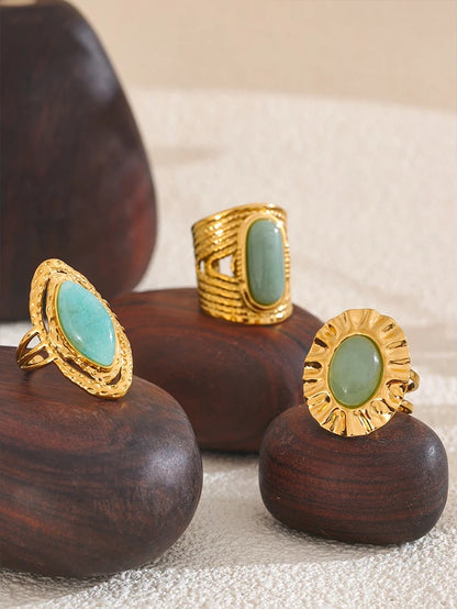 Green natural stone open adjustable contemporary ring - product image