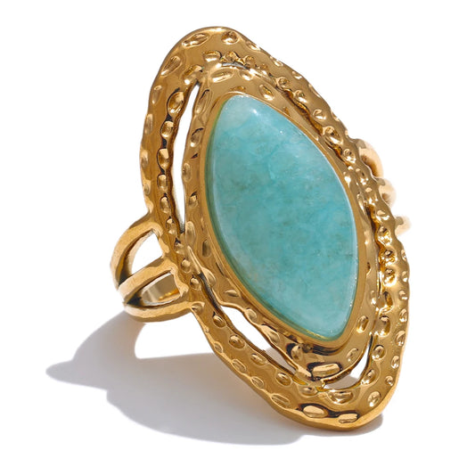 Green natural stone open adjustable contemporary ring - product image