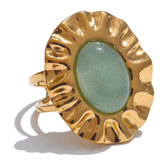 Green natural stone open adjustable contemporary ring - product image