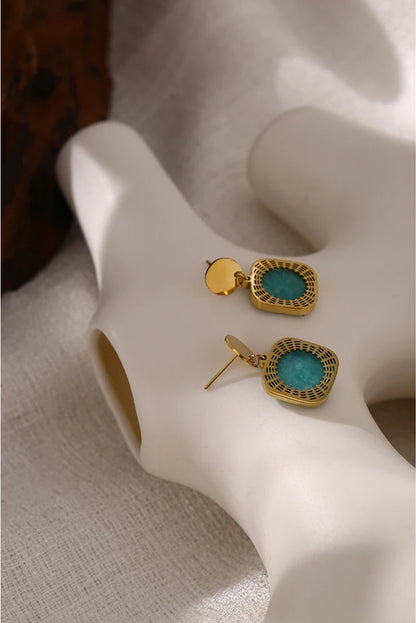 Green natural stone square dangle earrings - product image