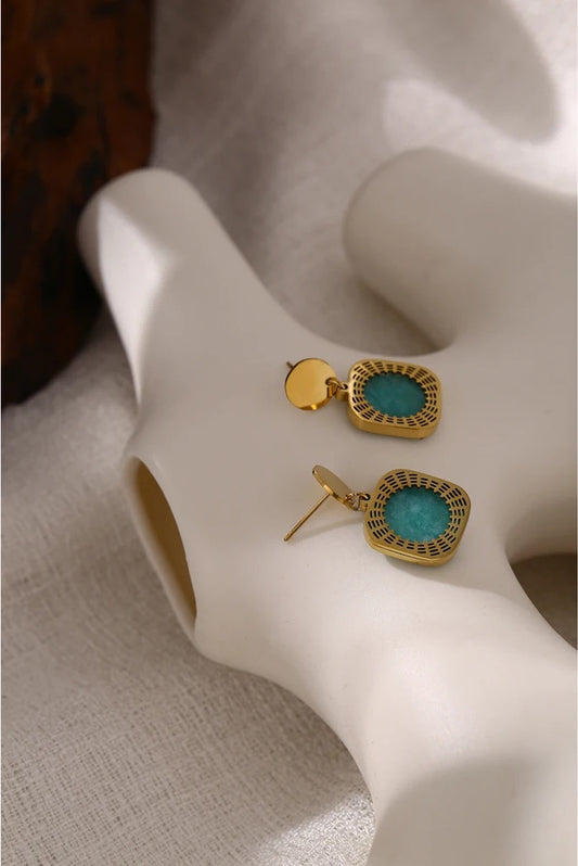 Green natural stone square dangle earrings - product image