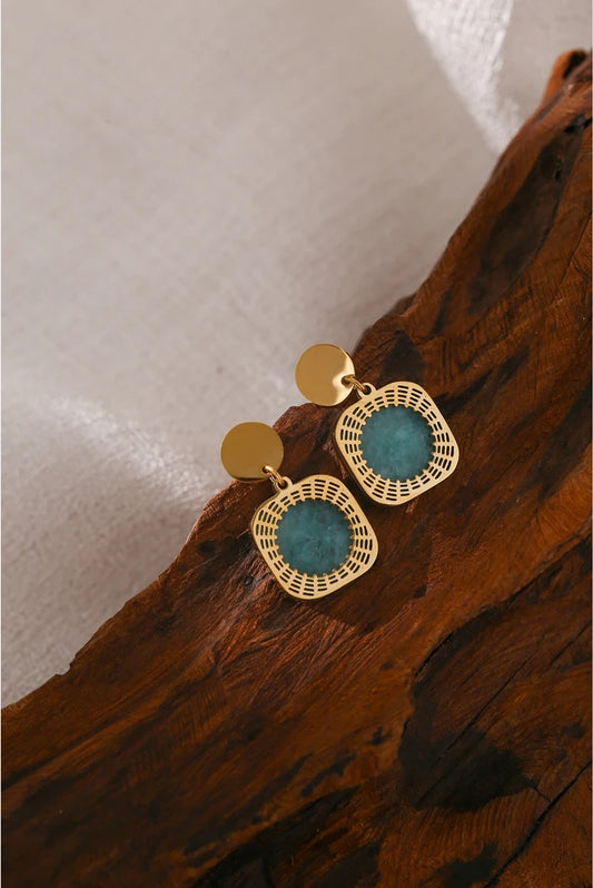 Green natural stone square dangle earrings - product image