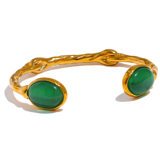 Green natural stone textured cuff bracelet - product image