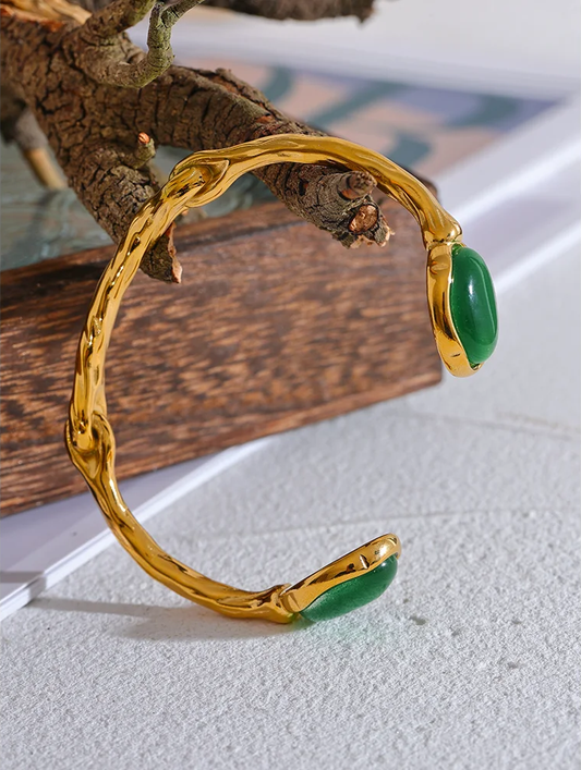 Green natural stone textured cuff bracelet - product image