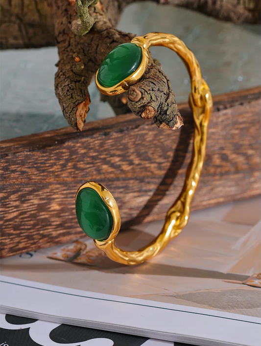 Green natural stone textured cuff bracelet - product image
