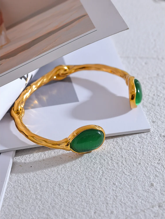Green natural stone textured cuff bracelet - product image