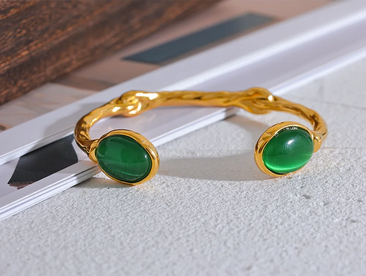 Green natural stone textured cuff bracelet - product image