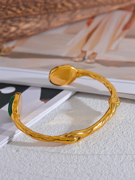 Green natural stone textured cuff bracelet - product image