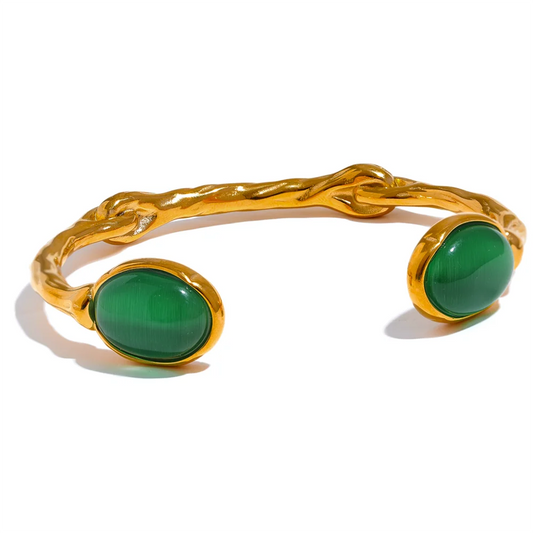 Green natural stone textured cuff bracelet - product image
