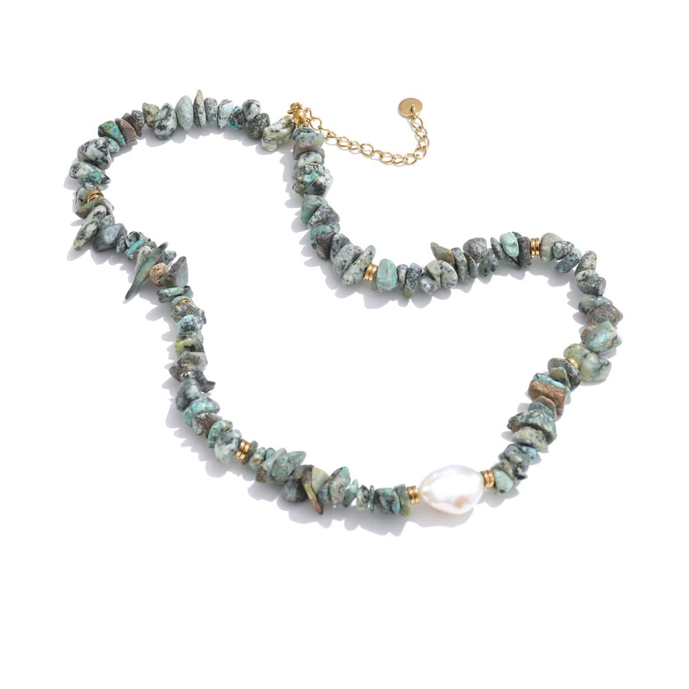 Green natural stone turquoise chain necklace - product image