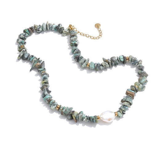 Green natural stone turquoise chain necklace - product image