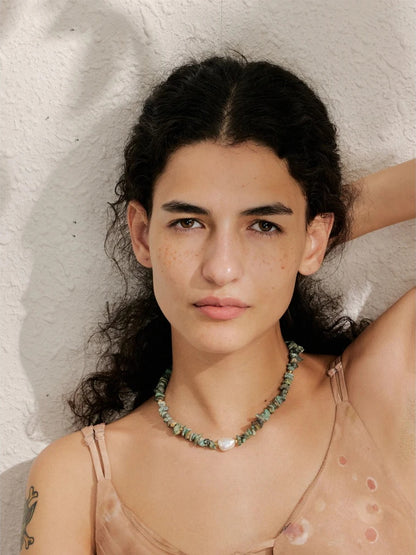 Green natural stone turquoise chain necklace - product image