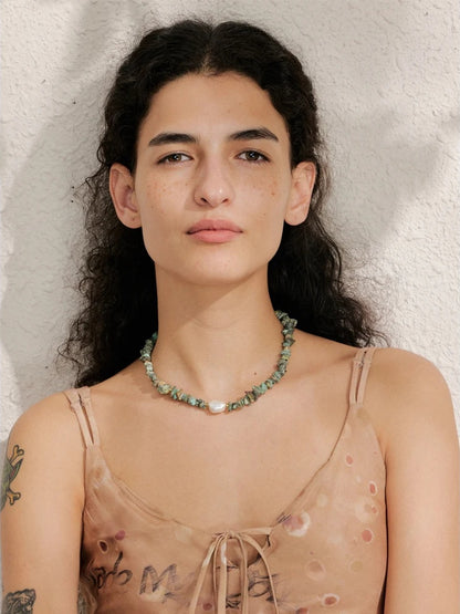 Green natural stone turquoise chain necklace - product image