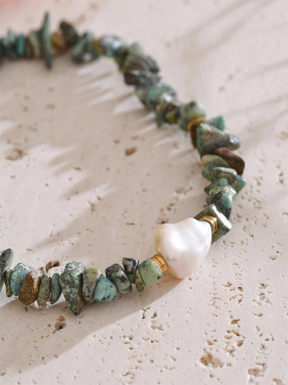 Green natural stone turquoise chain necklace - product image