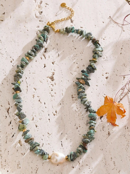 Green natural stone turquoise chain necklace - product image