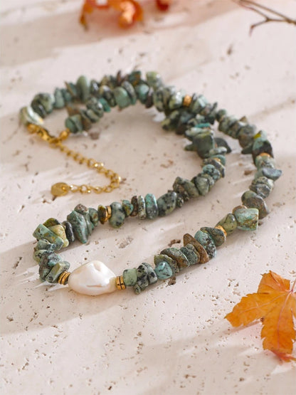 Green natural stone turquoise chain necklace - product image