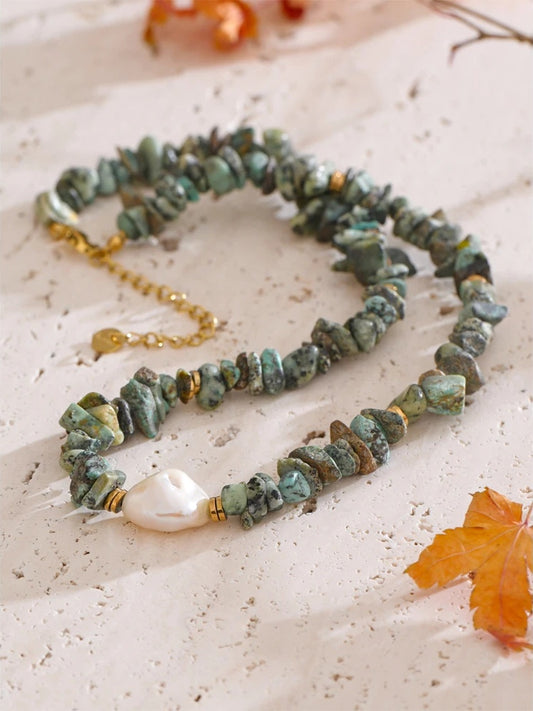 Green natural stone turquoise chain necklace - product image