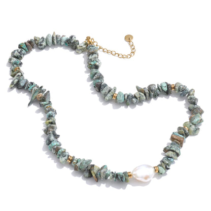 Green natural stone turquoise chain necklace - product image