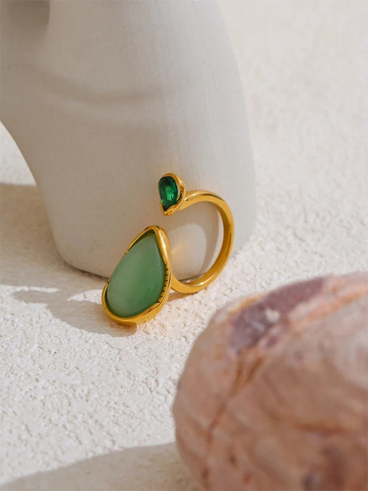 Green natural stone zirconia water drop ring women - product image