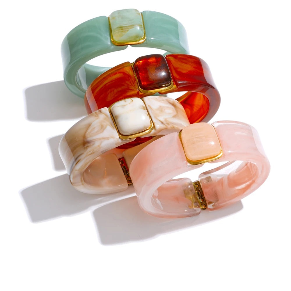 Green pink beige amber acrylic wide bracelet - product image