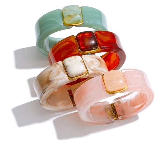 Green pink beige amber acrylic wide bracelet - product image
