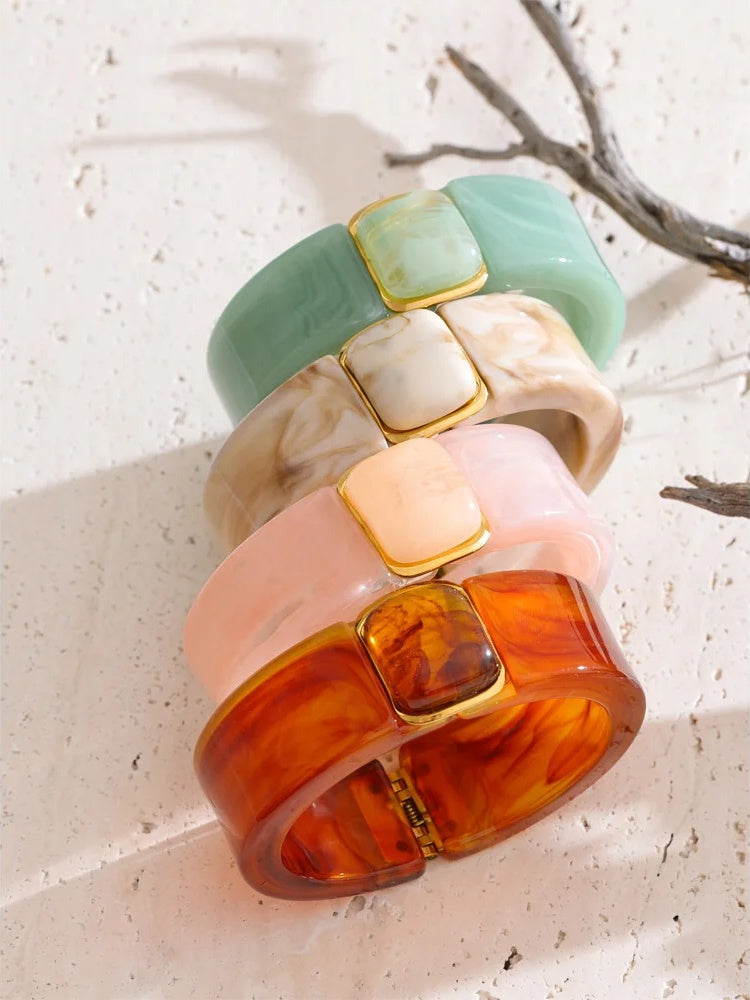 Green pink beige amber acrylic wide bracelet - product image