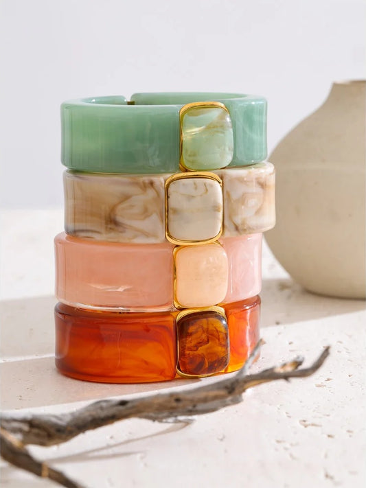 Green pink beige amber acrylic wide bracelet - product image