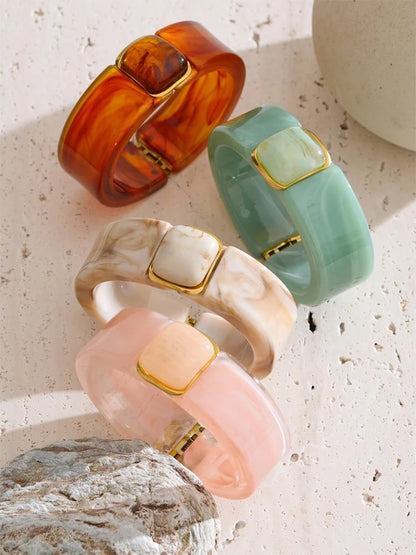 Green pink beige amber acrylic wide bracelet - product image