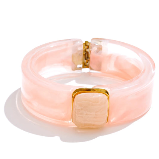 Green pink beige amber acrylic wide bracelet - product image